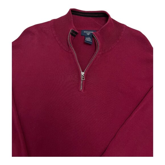 Dockers Men’s XL Quarter Zip Sweater Red Cotton Blend Pullover Casual Knit Y2K - Picture 2 of 4